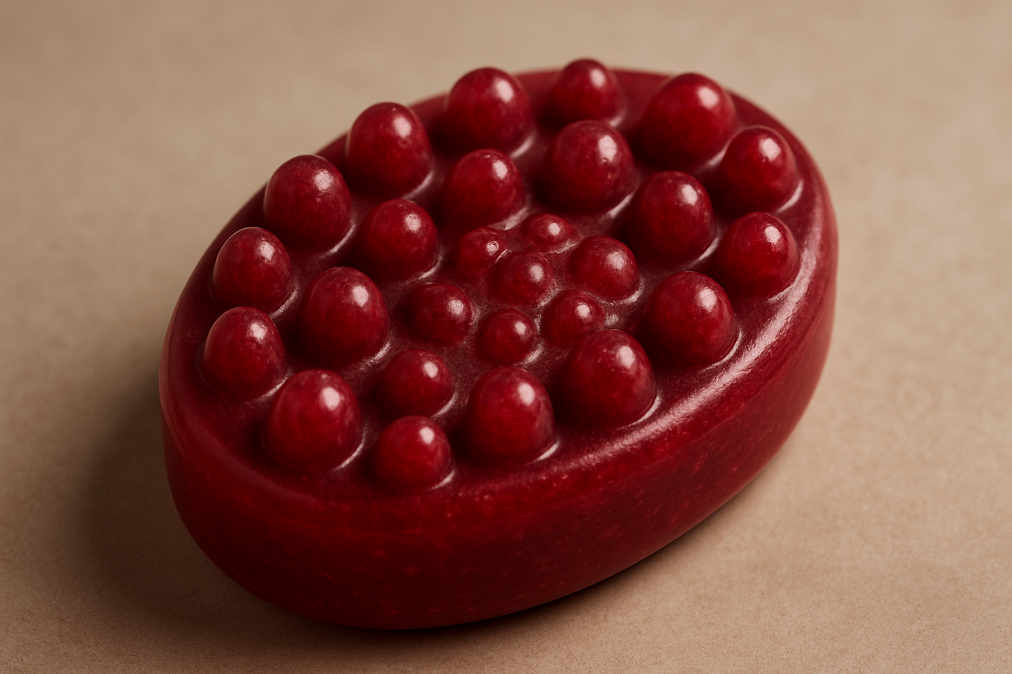 ruby color oval knobby massage bar soap