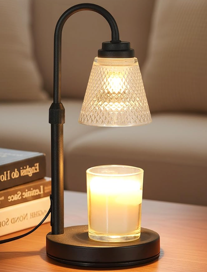 Euforia Candle Adjustable Candle Warmer Lamp with Timer - Amber Shade + Walnut Wooden Base