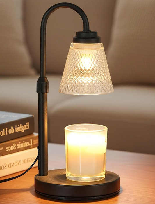 Euforia Candle Adjustable Candle Warmer Lamp with Timer - Amber Shade + Walnut Wooden Base